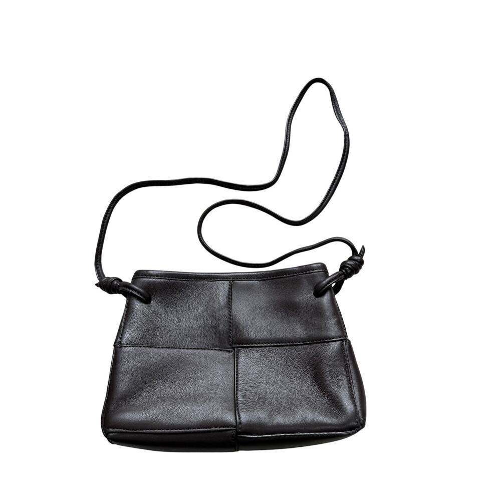 Massimo Dutti Chocolate Brown Nappa Leather Woven Crossbody Bag Minimalist